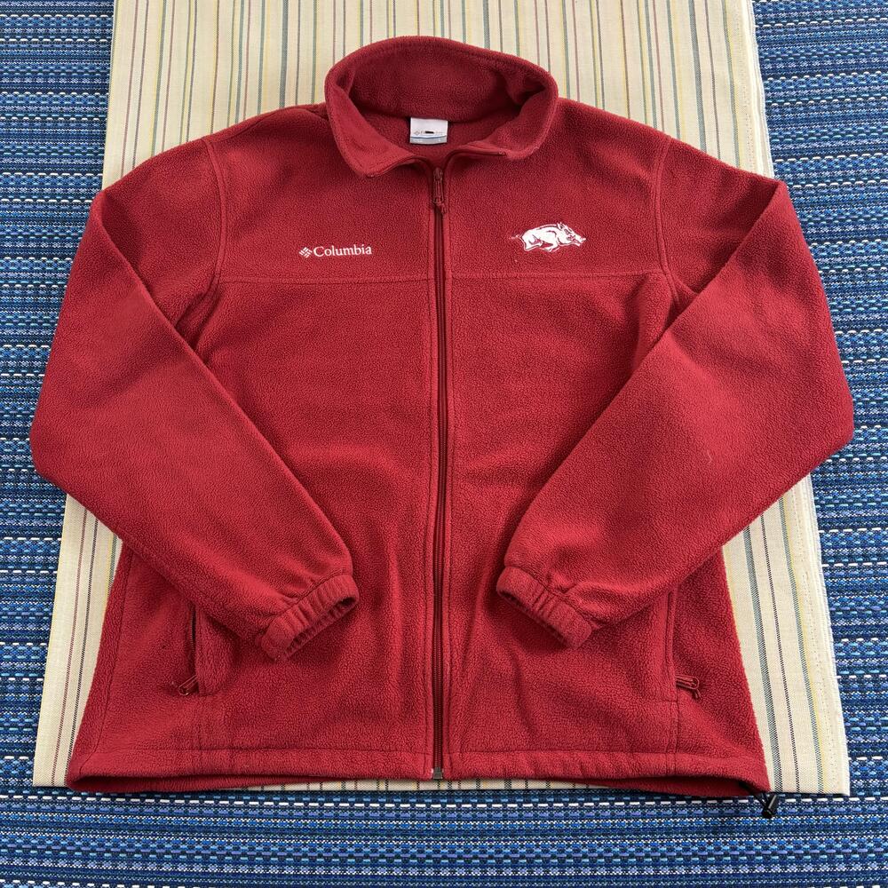 Arkansas Razorbacks Jacket Mens Large Red NCAA Football Columbia Fleece Full Zip